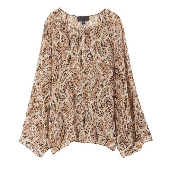 Nili Lotan Acadia Paisley‎ Silk Blouse Size XS Cream Black Neutrals Blouson Chic - Picture 4 of 16